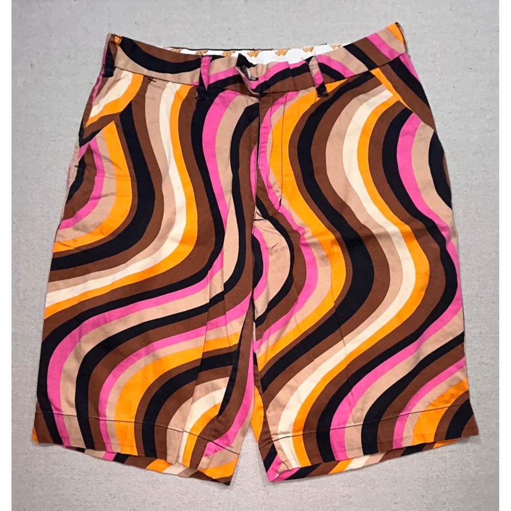 Loudmouth Golf Shorts Mens‎ 32 Psychedelic Swirl Orange Pink Brown Cotton Lycra
